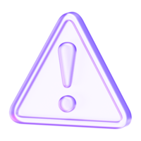 Minimal glass style warning icon in purple tones, representing caution, alert, danger, or system notifications in digital environments png