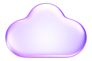 Glassmorphism cloud icon in purple hue, symbolizing storage, weather, or cloud computing, 3d rendering png
