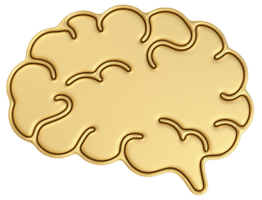 Golden brain icon in minimal style, symbolizing intelligence, creativity, mental health, knowledge, and artificial intelligence png