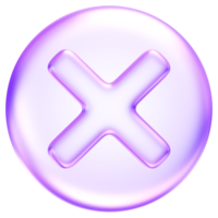 Cancel icon in glossy glassmorphism style, representing rejection, close, or incorrect status in apps and interfaces, 3d rendering png