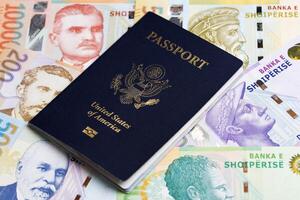 American passport on Albanian Lek photo