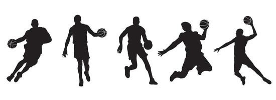 Five Silhouette man playing basketball vector