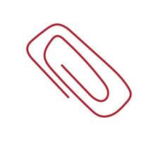 Flat paper clip icon in red color designed for mail, stationery, and messages. Simple note for correspondence, document, or communication. Suitable creative labels and greeting cards. vector