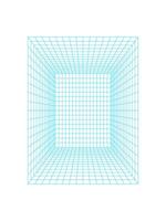 Cyberpunk 3d grid tunnel, brutal art geometry grid pattern figure graphic, cyberpunk geometric mesh shape symbol, futuristic abstract net structure object, 90s retro trendy 3d wireframe form icon. vector