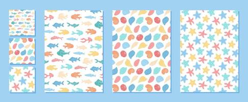 Colorful ocean-themed patterns vector