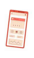 Smartphone with a calendar app on the screen. The digital device displays a user application for managing schedules. This flat design showcases an engaging interface with buttons and icons. Ideal for vector