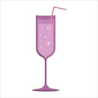 illustration of a purple glass on a thin stem with a pink straw on a white background. vector