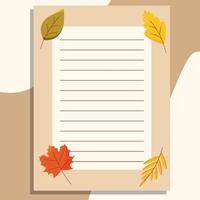 An autumn banner, a piece of paper, and a notebook page are decorated with autumn leaves on a beige background. vector