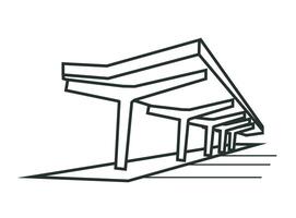 Bus stop line art illustration. Public transport station, bus terminal. Outline isolated illustration on white background. vector