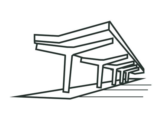 Bus stop line art illustration. Public transport station, bus terminal. Outline isolated illustration on white background.