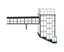 Electro train stop. Train station. Transition, steps, tunnel. Train station building. Black linear icon on white background. vector
