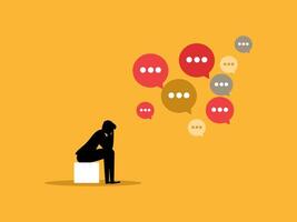 Businessman sitting stressed from many speech bubbles vector