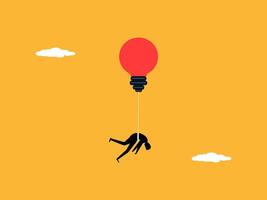 Light bulb balloon helps businessman float in the sky vector