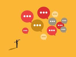 Businessman holding telescope looking at many speech bubbles vector