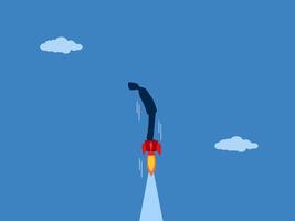 Startup, Businessman soars to the sky with a rocket vector