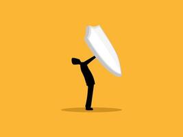 Insurance, Small businessman holding shield to protect from vector