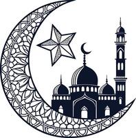 crescent moon with mosque and star for eid design vector