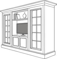 modern wall cabinet with tv and bookshelf unit vector