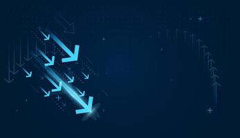 The Groups of falling blue arrow use for finance falling down trend concepts in illustration on dark background vector