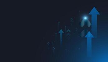 A Multiple arrows ascending against a dark blue digital background represent data analytics, financial trends, and market momentum. or technological growth concept illustration vector