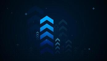 A big arrow moving up on dark blue background. the bright arrows upward growth trend Ideal for presentations, financial reports, or technology-driven branding, this image conveys strength vector