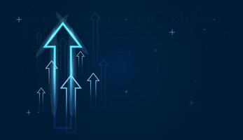 A groups of bright gowing up arrow trend for financial upward concepts. A glowing outlined arrow leads the way upward, symbolizing direction, success, and innovation vector