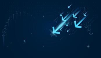 Set of light blue arrows falling down trend concepts in illustration on dark background vector
