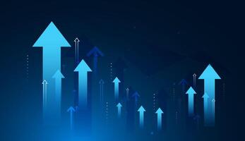 Group of dynamic background with glowing blue arrows illustrates positive digital market trends and continuous upward movement. growth concept illustration vector