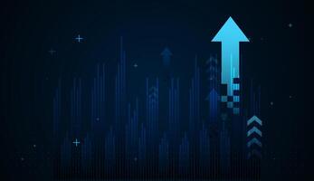 Upward arrows with blue line chart rises steadily, symbolizing financial growth and upward market trends on a futuristic grid background.up trend of forex concept illustration vector