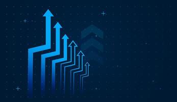 Surrounding arrows rise in unison, reflecting unity, collective progress, and upward momentum in business or technology. arrow growing up trend arrows on blue background vector