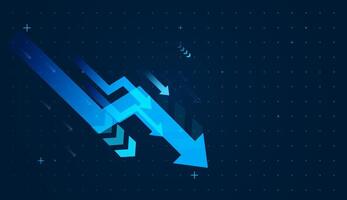 Set of arrows falling down in dynamic, and group of blue arrows surges downward, symbolizing business falling down, fail, and positive market trends against a dark vector
