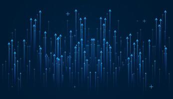 The blue arrows on dark blue background with blue arrow points upward, symbolizing strong growth, ambition, and future success and finaceial element background illustration vector