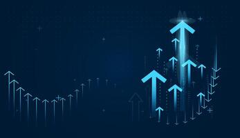 Groups of upward arrow growth for finance and business growing to the sucess. Set of light blue arrows up trend concepts in illustration on dark background vector