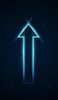 A massive, solid blue arrow pointing sharply upward against a light background, symbolizing strong financial growth and market confidence ideal for trading visuals and investment report vector