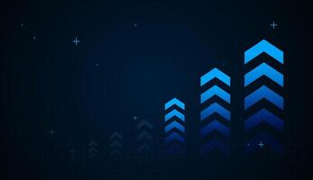 Bright arrows upward growth trend Ideal for presentations, set of big arrow moving up on dark blue background. financial reports, or technology-driven branding, this image conveys strength vector