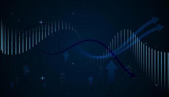 Glowing blue line chart rises steadily, symbolizing financial growth and upward market trends Vertical bars and upward arrows in varying sizes enhance the concept of progress, success. vector