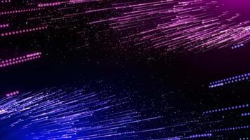 Abstract colorful background with bright neon rays and glowing lines. Pink and blue neon lines or light stripes are moving. Animation of particles of black and glitter. Background for awards video