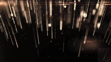 Falling bright gold particles, dust and glitter dots animation, beautiful bokeh, orange particle rain, glitter. birthday party animation with light leak effect. Seamless video