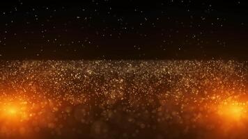 Abstract animation concept of golden particles flying upwards. Bokeh effect background 4k with light particles and glitter dust on dark background. Animation footage video