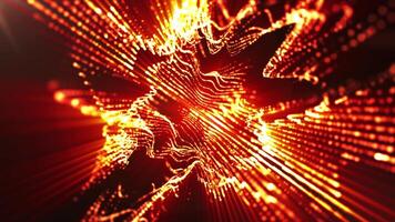 Abstract background with wavy gold and orange particles, digital cyber waves. Seamless loop video