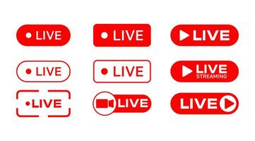 Live Streaming Button design, Isolated Red Online graphic elements for Business banner, Sicual meda communication, Editable vector
