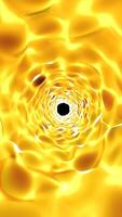 Abstract glowing golden tunnel with swirling liquid textures and a dark central void, evoking motion and energy video