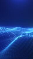 Futuristic blue glowing digital wave pattern with soft dotted curves in a dark abstract background video