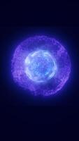 A glowing spherical structure of blue and purple energy radiating particles in space video
