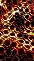 Electric honeycomb grid with glowing red, orange, and yellow hexagonal patterns pulsing with energy and futuristic intensity video