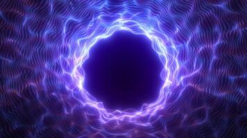 Centrally framed purple light vortex with glowing waveforms radiating outward in a symmetrical abstract pattern video