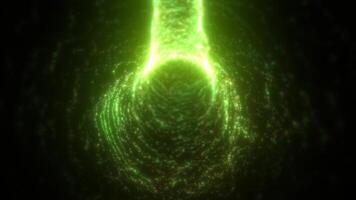 Glowing green energy stream forming a tunnel-like vortex, symbolizing motion, data flow, or futuristic technology video