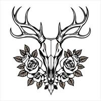 A deer skull with roses and leaves vector