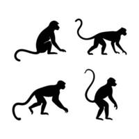 four different types of monkeys are shown in silhouette vector