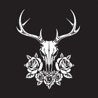 A deer skull with roses on a black background vector